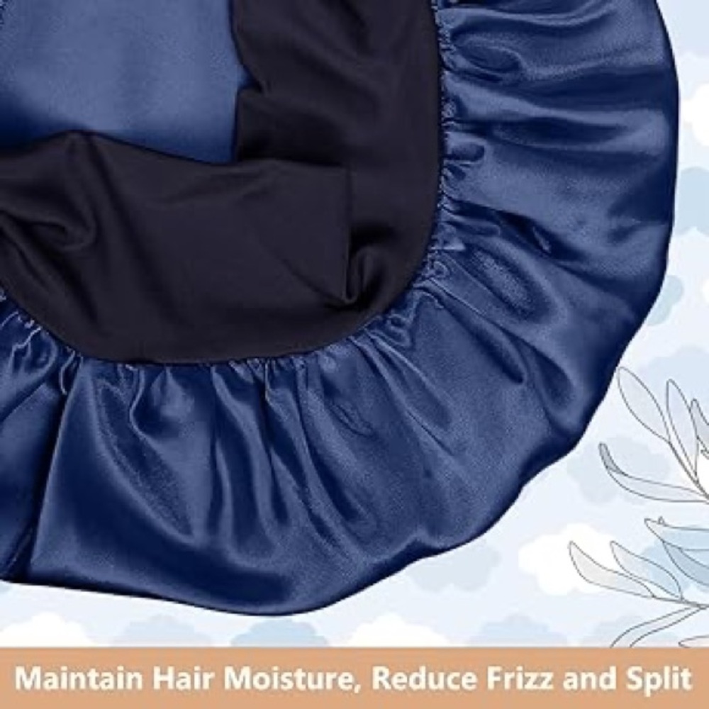Amazon Navy and Black Satin Hair Bonnet